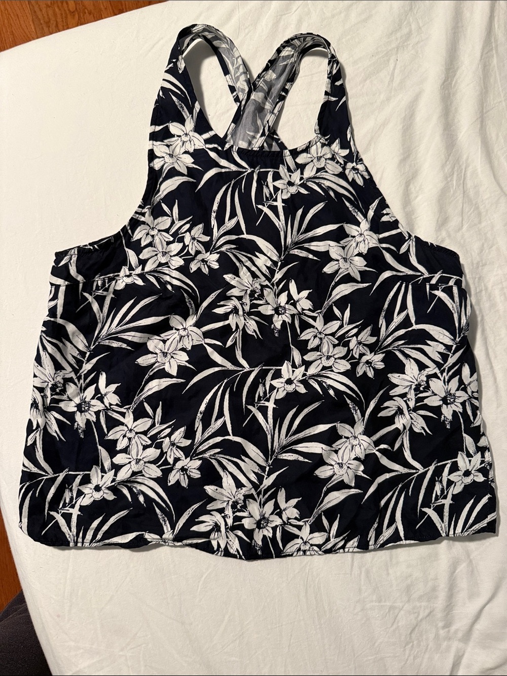 Blue and White Floral Racerback top